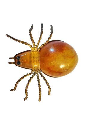 Vintage Baltic Amber Spider Ant Insect Gold Tone Russian Twisted Legs READ